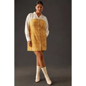 New Anthropologie Maeve Knit Twofer Mini Dress $170 Gold Plaid Size Plus 1X